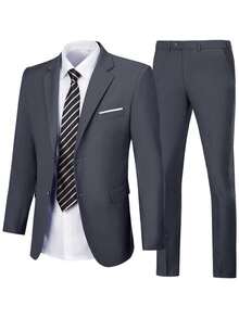 Mens' Suit Set Classic Slim Fit Suit Jacket & Pant 2 Piece Set Lapel Single Breasted Blazer Suit For Men Grassland Wedding Business Party Prom Dress Tuxedo Outfits Trajes Para Hombres Elegantes Designer Inspired Size XS-3XL - Màu xám đen - Xem 9