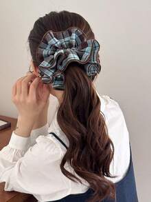 1pc Four-Layer Lock-Edge Checked Pleated Big Hairband For Girls - Versatile And Fashionable Hair Accessory ,Ponytail Holders ,Hair Elastics ,Hair Rubber Bands ,Scrunchies ,Hair Rope ,Elastic Hair Tie ,Makeup