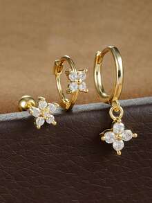 3 szt. zestaw kolczyków z cyrkonii ze stali nierdzewnej dla kobiet, 18-karatowe złoto, hipoalergiczne kolczyki do uszu, kolczyki do chrząstki, biżuteria do codziennego użytku