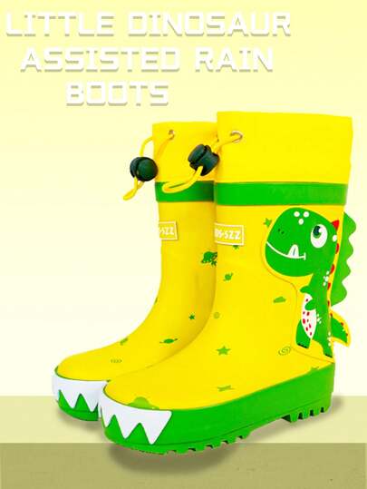 Kinder Regenstiefel mit Dinosaurier Cartoon Muster, wasserdichte Jungen Regenstiefel mit Schnallenverschluss für den Outdoor-/Landwirtschaftsgebrauch in der Regenzeit