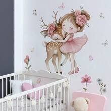 1 قطعة - منتجات جديدة لعام 2025 ملصقات حائط ذاتية اللصق بتصميم الأميرة والغزال والفراشة الكرتونية لديكور غرفة النوم والسكن، هدية مثالية - هدية عيد ميلاد - هدية عيد الميلاد - هدية شعبية