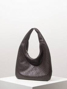 1pc Minimalist Faux Leather Woven Pattern Tote Bag, Large Capacity Tote Bags For Ladies, Vintage Bag, Business Casual Women, Work Bag Women, Fall Bag, Suitable For Daily Use, Shopping, Commuting, Outing, Multifunctional (Pattern Random) - Coffee Brown - View 2