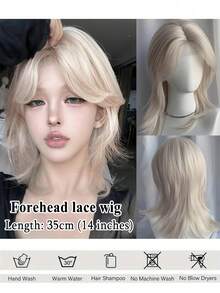 蕾丝铂金狼鱼短假发套装，时尚前卫，男女通用灰色鲤鱼头全头假发套装，逼真合成发 - 彩色 - 查看 7