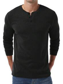 Men's Henley Long Sleeve Casual Classic Button Pullover Tee - Styles - Gray - View 7