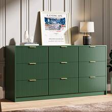 BVFUKA 9 Drawer Dresser Fluted Modern Wide Chest Gold Handles Storage Cabinet For Bedroom Living Room Entryway - 綠色 - 查看 6