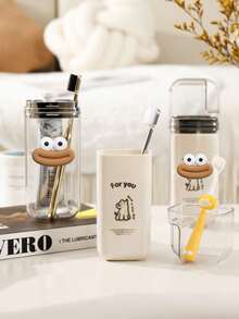 创意便携旅行皂碟牙刷架套装商务旅行漱口杯套装卡通香肠嘴和黑色眼镜造型配件旅行/居家牙齿收纳整理盒透气浴室配件，旅行必备，家居装饰 - 彩色 - 查看 2