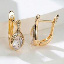 1 para minimalistycznych, eleganckich, zielonych, cyrkoniowych, delikatnych, uroczych kolczyków-klipsów w kształcie łezki anioła dla kobiet, na wesele/imprezę