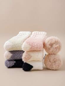 1 par de calcetines de felpa de coral para mujeres, calcetines gruesos y cálidos para el hogar, posparto, dormir, anti-frío, adecuados para otoño/invierno