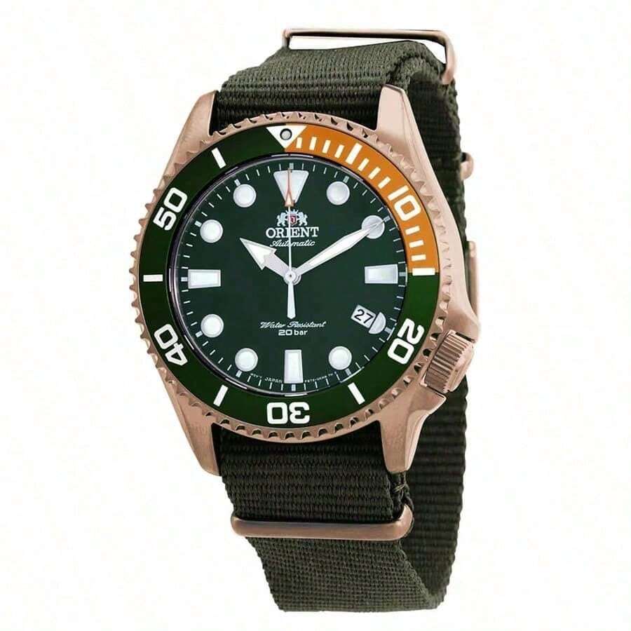 ORIENT潜水系列男士自动机械表200米防水游泳夜光日历手表尼龙绿橙机械男RA-AC0K04E10B - 綠色 - 查看 1