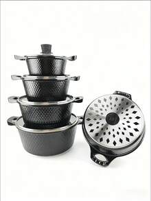 10 件套不粘锅具套装，包括平底锅、煎锅，适用于燃气灶，非常适合节日、派对、家庭聚会和日常使用 - 灰色 - 查看 10