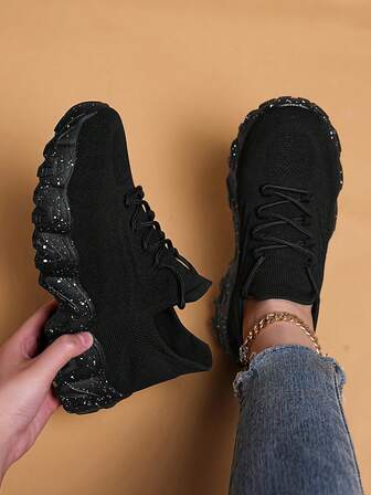 Women's Wavy Platform Casual Sneakers, Lace-Up Design, Fashionable Streetwear, Must-Have Stylish Outfit Accessory