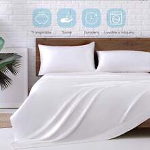 MR&Juego de Sábanas de Satén 4pzas, Sabanas Matrimonio Satín Sedosas Lujosas Suaves, con Sábana de Cajón Ajustable Bolsillo Profundo para Colchones Matrimoniales (Matrimonial, Negro) CVMD - BLANCO - Ver 9