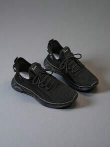 2025 New Style Women's Casual Sports Shoes Solid Color Lace-Up Slip-On Wear-Resistant Eva Insole Women's Tennis Shoes Indoor Exercise Outdoor Hiking Autumn And Winter Women's Shoes - màu đen - Xem 5