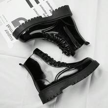 男士新款高帮柔软舒适衬里、圆头、橡胶轻质鞋底、休闲而精致的闪亮正装靴 - 黑色 - 查看 4