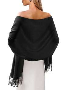 وشاح بوهيمي من البوليستر أحادي اللون، وشاح دافئ للخريف/الشتاء، إكسسوار فستان زفاف لحفلات الزفاف