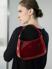 Solid Color Embossed Geometric Pattern Shoulder Zipper Bag, Fashionable Retro Zipper Bag Suitable For Girls, College Students, Young Professionals, And Office Ladies. It Is An Ideal Choice For Women's Office Work And Business Commuting. This Retro-Style Ladies' Handbag Can Also Be Given As A Valentine's Day Or Back-To-School Gift. - Burgundy - View 3