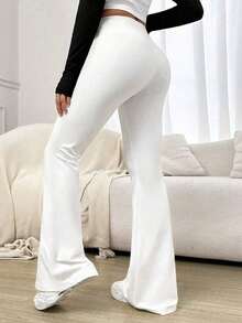Quần ống loe cạp cao, co giãn, màu trơn, cỡ lớn, quần legging yoga, quần bó sát nén cho chạy bộ và tập thể dục, quần thể thao thoáng khí nhanh khô, quần skinny nữ, quần áo nữ mùa xuân màu trắng - trắng - Xem 2