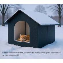 1pc Waterproof Oxford Cloth Cat Bed, Outdoor Cat House, Winter Warm Dog Bed, Foldable And Portable, Washable Aluminum Foil Pet House, Insulated Material For All Seasons, Waterproof And Insulated Pet Shelter, Outdoor Cat Cabin With Support Legs, Foldable Design For Winter Warmth, Suitable For Stray Animals, All-Weather Use - Multicolor - View 5
