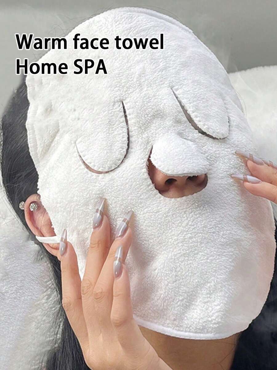 1pc Reusable Hot Compress Facial Mask, Hot And Cold Skin Care, Facial Moisturizing, Home Facial Spa, Camping Or Disaster Relief Facial Mask Towel, Beauty Skin Steaming Hot Face Wash Towel - 白色 - 查看 1