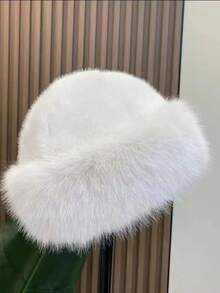 1pc Faux Fox Fur Mongolian Hat, Women's Solid Color Fluffy Bucket Hat, Thick Warm Winter Hat, Fashion Versatile Ear Protection, Suitable For Daily Outings - MM1495 - View 12