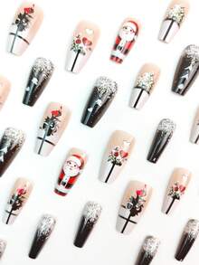 Paznokcie świąteczne, śliczne paznokcie, Święty Mikołaj, choinka, jesienne paznokcie prasowane