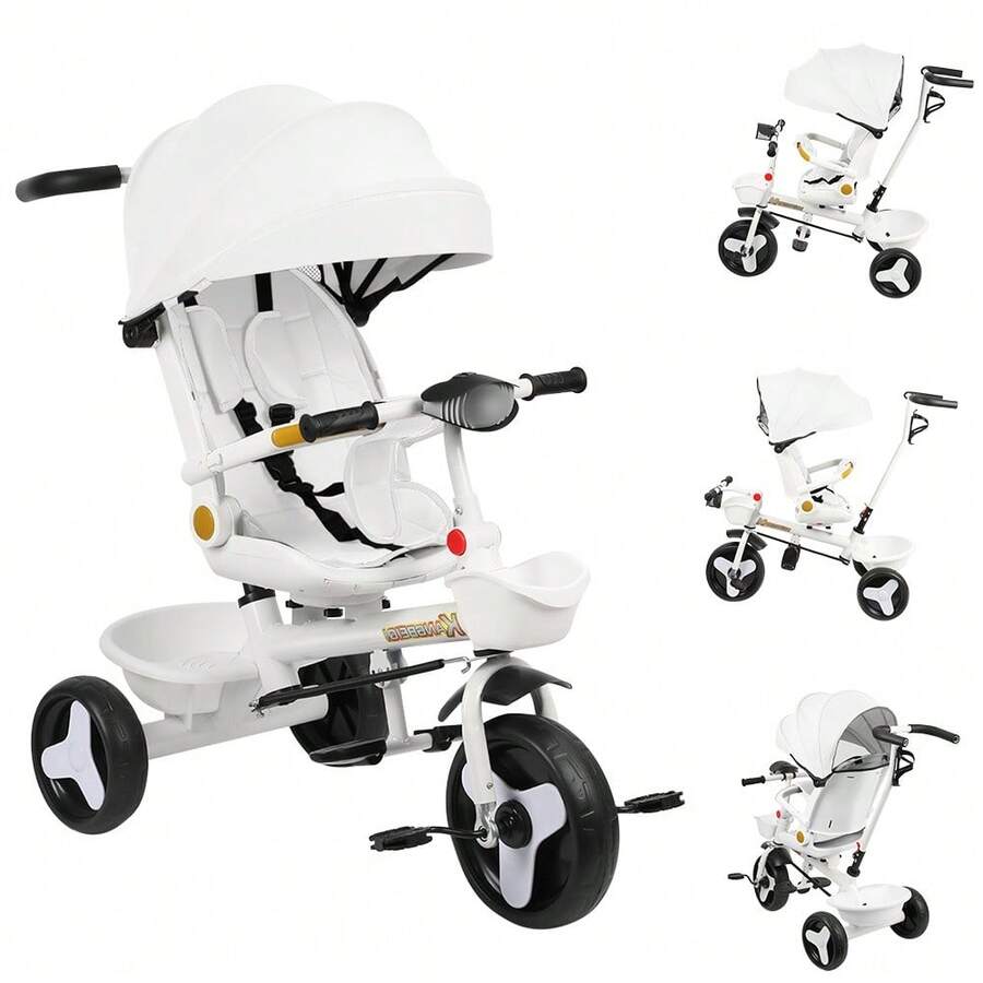 Children's Tricycle With Wraparound Seat, Can Sit Or Lie Down, Multifunctional Stroller, Spacious And Comfortable, Sunproof, 100 * 75 * 50 Cm - 白色 - 查看 1