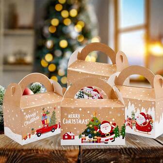 24pcs Christmas Candy Box, Mini Biscuit Box Kraft Paper Gift Bag, Party Gift Decoration, Christmas Tree Decoration, Wedding Candy Gift Box, Winter Christmas And New Year Gift