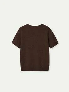 FOR BEAUTY Spring And Summer And Autumn New Women's Coffee Color Simple Temperament Commuting Pullover, Street Elegant College Casual Style, Small Round Neck Solid Color Christmas Knit Top - cà phê - Xem 6