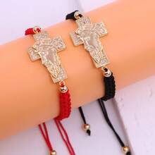 Braccialetto intrecciato casual alla moda con croce/figura di Gesù in oro, gioiello religioso di stile per uomo, adatto per uso quotidiano