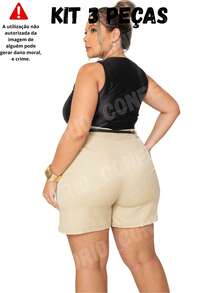 3-Piece Plus Size Tailored Shorts Kit With Belt Summer 2025 Fashion - ĐEN BEIGE XÁM - Xem 3