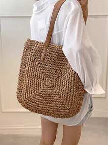 Women's Large Capacity Straw One Shoulder Bag - Màu Khaki - Xem 2