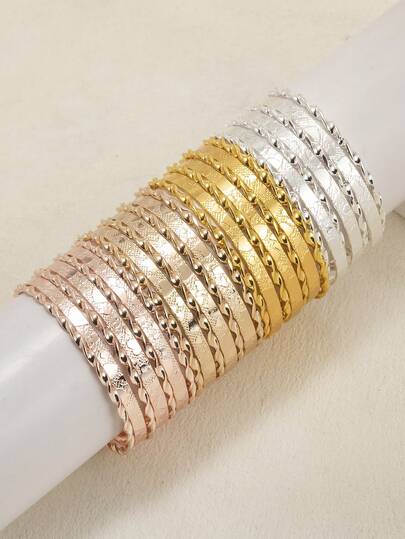 7pcs Luxury Niche Design Versatile Small & Large Heart Textured Bangle Bracelet Set