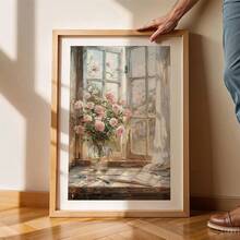 1 pièce Peinture sur canevas suspendue, peinture décorative montée, affiche, peinture murale, peinture à l'huile de rose rose et de rebord de fenêtre, décoration de chambre de fille, peinture murale de fleurs de printemps, décoration de salon esthétique, peinture de fleurs roses, décoration d'arrangement de plantes, décoration de thème de printemps, décoration de maison de printemps. Art mural sur canevas, art de fille funky, art de citation inspirante, décoration intérieure.