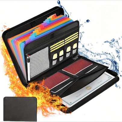 Fireproof Document Organiser With Zipper & Labels – Portable File Folder Box For Paperwork Storage, Certificates & Receipts – Filing Bag For Home & Office