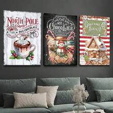 3pcs No Frame Canvas Paintings And Posters, Christmas Fashion Decoration, Coffee Snowman Gingerbread House, Home Decoration, Wall Art, Room Decoration, Home Wall Painting, Ideal Gift, Living Room, Bedroom, Restaurant, Office Decoration