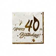 20 Pieces/Pack White 40th Birthday Theme Gold Foil Hat Print Disposable Napkins, Made Of Virgin Wood Pulp Double-Layer Tissue Paper, Suitable For Hotels, Restaurants, Bars, Tableware, Table Settings, Christmas
