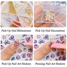 1 szt. czarna wielofunkcyjna pęseta do zdobienia paznokci z silikonową końcówką, dwustronna naklejka na paznokcie i chwytak do kryształków, narzędzie do przedłużania rzęs - Wielokolorowe - Zobacz 6