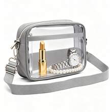 Bolso bandolera transparente aprobado para estadios, bolso bandolera transparente para mujer, ideal para eventos en estadios, conciertos y deportes. - Gris - Ver 2
