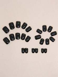 Use 24pcs Short Black Square Press On Nails With Classic French Style Full Cover Design To Enhance Your Look, Suitable For Parties, Dates And Daily Wear Nail Supplies - 黑色 - 查看 5