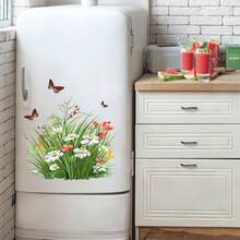 1 Stück grünes Gras, kleine Blumen & Schmetterling Selbstklebende Aufkleber, geeignet für Wohnzimmer, Schlafzimmer, Küche Heimdekoration, leicht zu entfernen