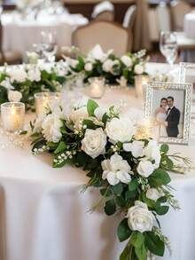 2Pack Wedding Garland 2ft Artificial Flowers Garland Lantern Flower Centerpieces Wedding Aisle Decor Chair Flowers Arch Floral For Mantel Signs DIY Table Wall Window Cake Decoration - 白色 - 查看 1