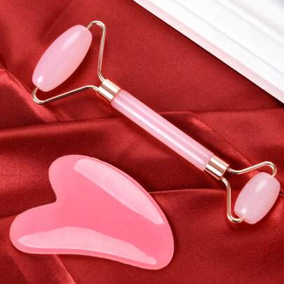 1pc Resin Heart-Shaped Gua Sha Board, Pink & Amber Color, Full Body, Face & Neck Massage Tool, Home & Salon Use