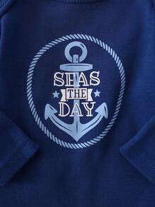 DILAVEL 5PCS Autumn And Winter New Baby Long Sleeved Crawling Clothes For Boys, Girls, And Babies, Combined Triangle Bodysuit, Navy Pattern Series, Simple And Fashionable Outdoor Outfit - Blue - View 4