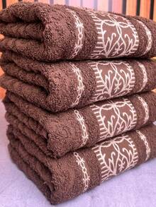 Kit 4 Toalhas de Rosto Luxo Premium Bordada Felpuda 48x76cm Ultra Macia 100% Algodão - Marrom - Visão 1