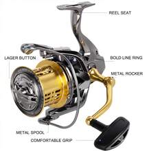 BILLINGS 旋转渔线轮，8000-14000 系列海水旋转渔线轮，最大阻力 20 公斤，超顺滑强力海钓渔线轮，CNC 铝合金线轴，可编织，6+1BB 远投钓鱼 - 彩色 - 查看 6