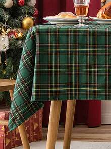 1 pieza Mantel de Navidad a cuadros vintage estilo americano, adecuado para cocina, comedor, sala de estar, decoración de fiesta navideña - Multicolor - Ver 3