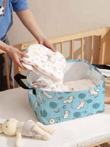 1 Stück Cartoon Katze Muster offene Aufbewahrungsbox, multifunktionaler Aufbewahrungskorb mit Griff, Geschenk für Feiertage, Muttertag/Vatertag, Aufbewahrung für Babybedarf, Windeln, Alltagsorganizer für Wohnzimmer, Badezimmer, Küche, faltbar, leicht, geeignet für Zuhause, Kinder, Kinderzimmer