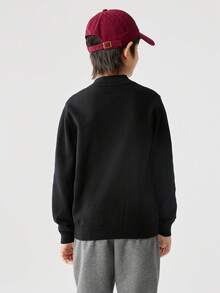 Balabala BalaOne Tween Boy Casual Letter Embroidery Stand Collar Pullover Sweater, Autumn/Winter - Black - View 3