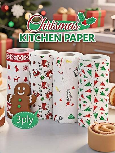Papel de cozinha de Natal, Papel de cozinha, Papel toalha doméstico preguiçoso, Papel de cozinha especial, Toalha de dupla utilização lavável, úmida e seca, Pano de lavar louça, Ferramentas de limpeza doméstica de Natal, Presente de Natal, Toalhas de papel decorativas de Natal, Pano de óleo antiaderente, Toalha desengordurante, Produtos de limpeza doméstica, Pano de prato descartável para uso seco e úmido, Para acampamentos e caminhadas ao ar livre, Cozinha, Banheiro, Suprimentos domésticos (Padrão de cores de estilo aleatório)