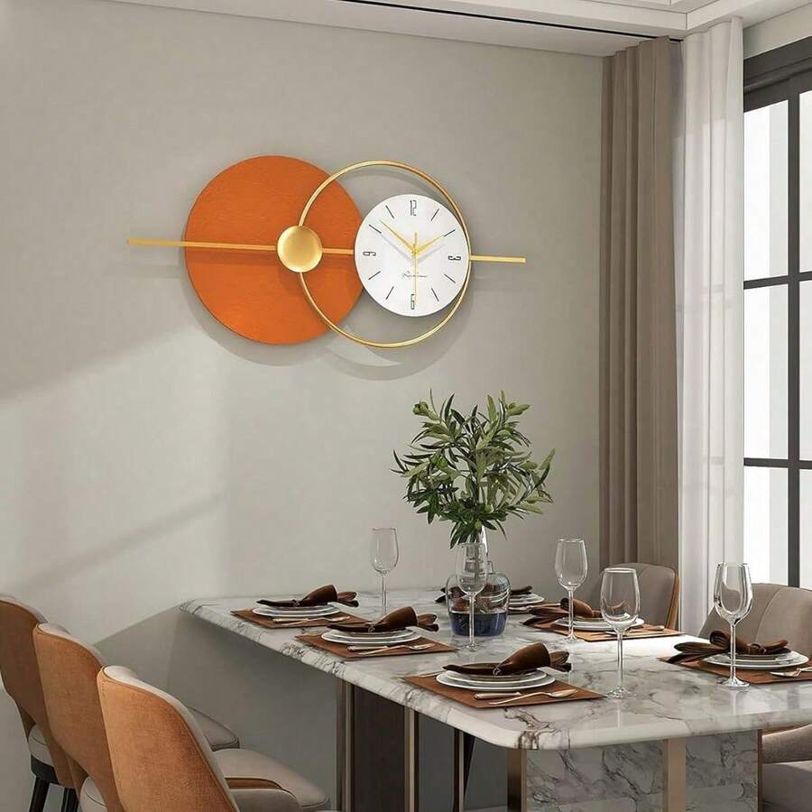 LYNICESHOP Wall Clock JT2117 Small Size [80X35CM] Simple Model Without Battery31.5'' Large Wall Clocks For Living Room Decor Modern Decorative Art Clock Silent Non Ticking Battery Powered Metal Wall Decor Clock Orange Gold Metal Unique Wall Clock - trái cam - Xem 1